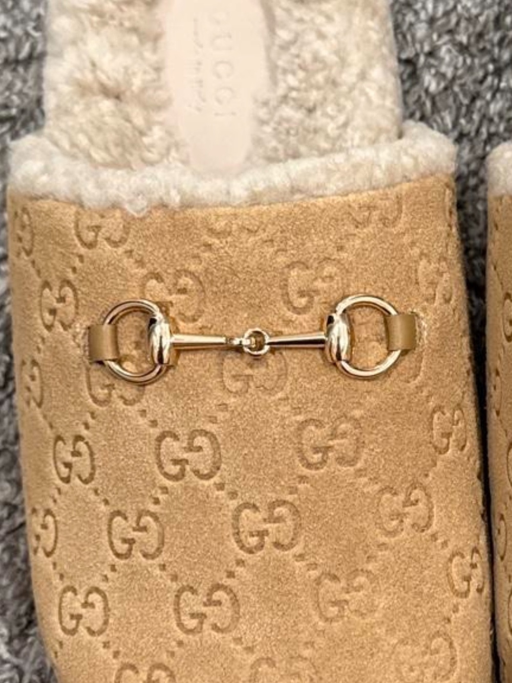 Anthropologie Tan Suede Embossed Mules with Gold Horsebit
